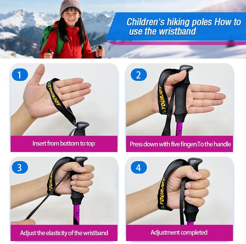 yourjoy Hiking Trekking Poles for Kids, 2 Pack Anti Shock, Adjustable, Collapsible Hiking Poles for Trekking or Walking, Lightweight Aluminum Sticks - Image 3
